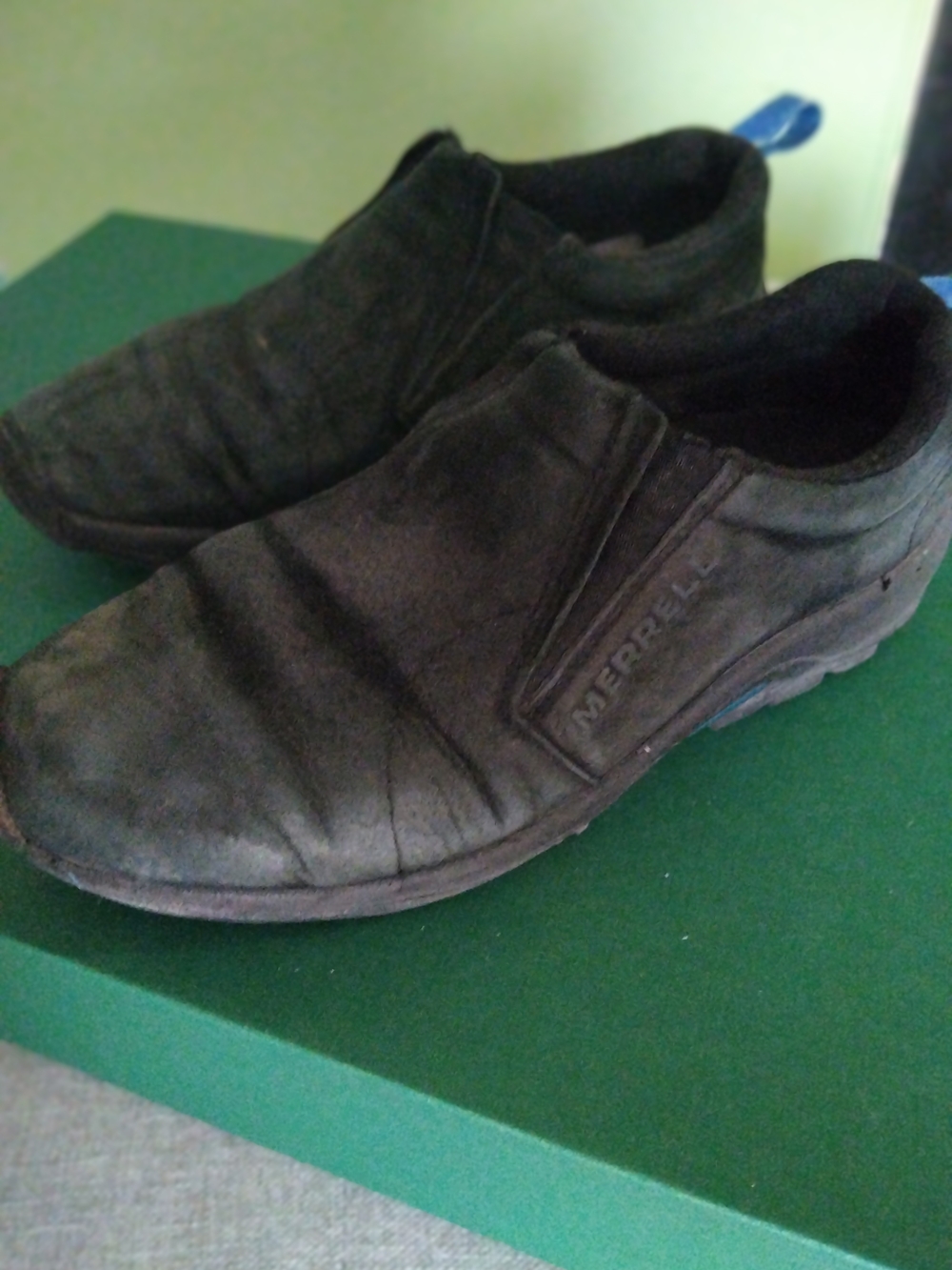 Merrell Black Slip-On Moccasins with Blue Heel Tab XX ICE Antisleepry Shoes